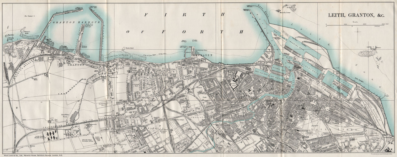 LEITH, GRANTON, &C. vintage town/city plan. Scotland. WARD LOCK 1908 old map